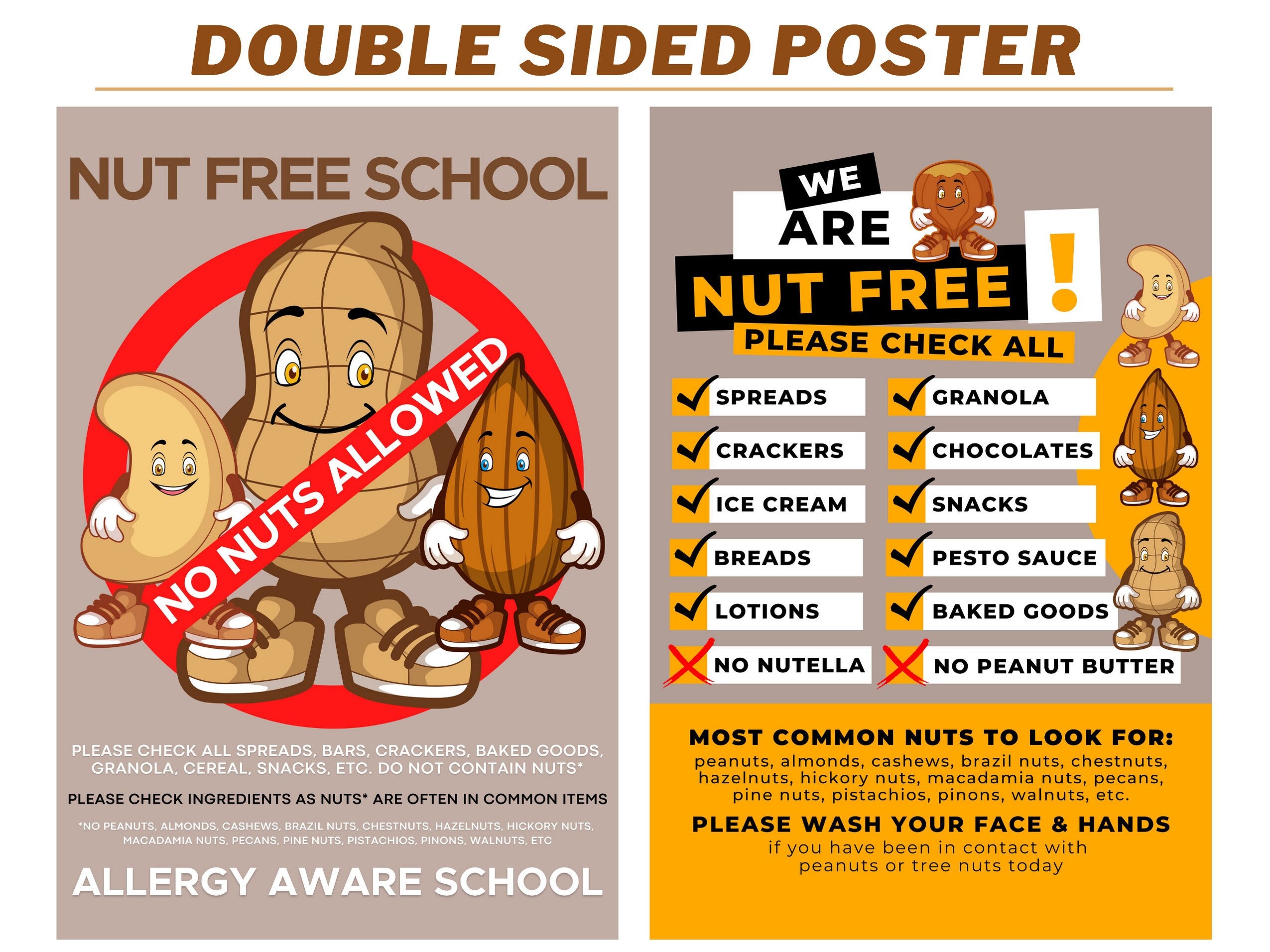 Food Allergy Sign Nut Free Zone Poster Peanut Free School Etsy
