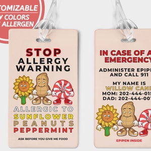 Custom Allergy Daycare List Allergy Warning Peanut Allergy Backpack Medical Alert Personalized Bag Tag School Food Allergy bracelet tree nut