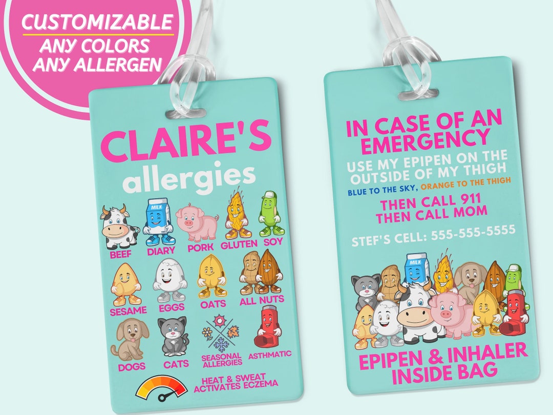 Food Allergy Medical Alert Tag Epipen Allergy Bag Tag Backpack Name Tag