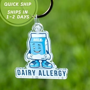 Dairy Allergy Alert Food Allergies Awareness Dairy Sensitivity Bag Medical Alert Keychain Back to School Kid Allergy Bracelet Milk Allergy