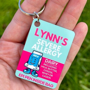 Étiquette d'alerte médicale aux allergies alimentaires Epipen Porte-clés en métal pour sac à dos contre les allergies ID médicale Porte-clés Alerte aux allergies alimentaires pour enfants Porte-clés pour allergies multiples
