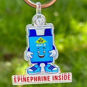 Epinephrine Erforderliche AuviQ Schlüsselanhänger Anaphylaktische Nahrungsmittelallergien Awareness Bag Medizinische Alarm-Tag Schlüsselanhänger Back School Kid Sicherheit Nahrungsmittelallergie