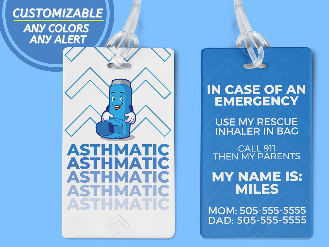 Asthma Medical Alert ID Card Custom Luggage Tag Personalized Medical