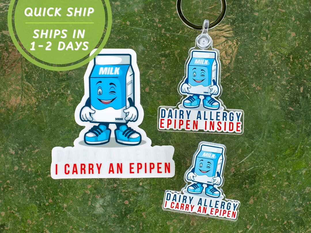 Severe Dairy Allergy I Carry an Epipen Keychain Sticker Allergic Milk