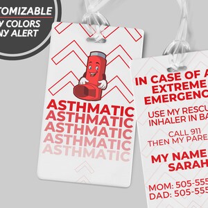 Personalized Luggage Tag Custom Backpack Tag Bag Tag Name Tag Back pack Personalized ID Tag Custom Luggage Tag Travel Accessory Asthma ID
