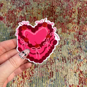 Vintage Heart-Shaped Cake Sticker, Vintage Sticker, Girly Sticker, Water Resistant Sticker, Stickers for Waterbottle, Mini Vinyl Sticker