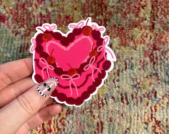 Vintage Heart-Shaped Cake Sticker, Vintage Sticker, Girly Sticker, Water Resistant Sticker, Stickers for Waterbottle, Mini Vinyl Sticker