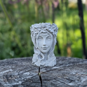 Goddess Planter (Pot) Face Pot, container, flower pot, bust, sculpture mythology cement, stocking stuffer for plant lover