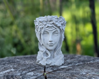 Goddess Planter (Pot) Face Pot, container, flower pot, bust, sculpture mythology cement, stocking stuffer for plant lover