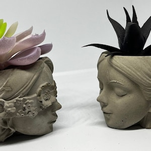 Lovely Ladies (Pot) Matching Pair,Face Pot, container, flower pot, bust, sculpture, plant lover, womens face, sculpture, catholic, religious
