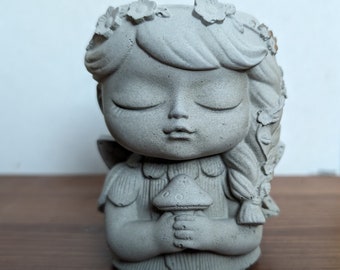 Mushroom Fae (Pot) Face Pot, container, flower pot, bust, sculpture mythology cement, plant lover, womens face, sculpture,  Goddess Planter