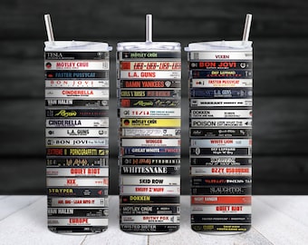 80s 90s Rock, Rock Band Cassettes, Classic Rock Gift, Classic Rock Bands, Rock Cassettes, Rock Band Tumbler, Gen X Gift, 20oz Skinny Tumbler