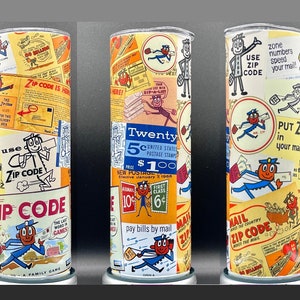 Nostalgic US Post Office Tumbler, Mr Zip, Nostalgia, US Postal, Zip Code, Post Office, 20 oz. Stainless Steel, Skinny Sublimation Tumbler