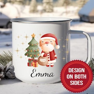 Personalized Kids Hot Chocolate Christmas Mug, Enamel Christmas Mug, Christmas Eve Box Idea, Personalized HotChocolate Mug, Stocking Stuffer