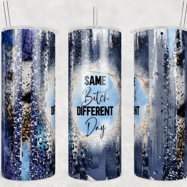 Same Bitch Different Day, Blue Glitter, Leopard, Gift for Bitch, 20 oz Skinny Tumbler