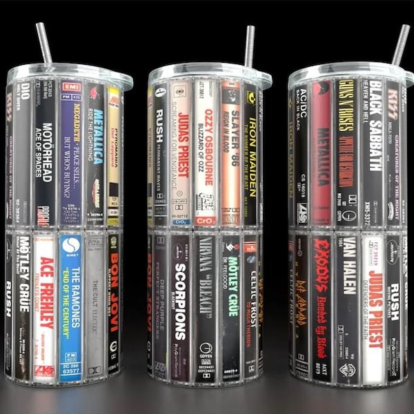 80s 90s Rock, Cassette Tape Tumbler, Classic Rock Bands, Vintage Classic Rock, Vinatge Rock Band, 20oz. Stainless Steel Skinny Tumbler