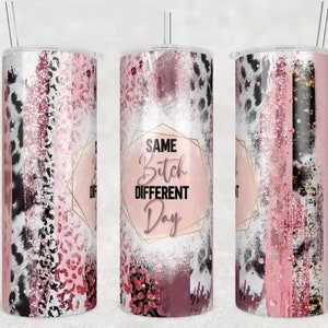Same Bitch Different Day, Pink Glitter, Leopard, Gift for Bitch, 20 oz Skinny Tumbler