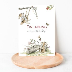 5x / 10x kinderverjaardagsuitnodigingskaarten | In te vullen uitnodigingskaarten | Uitnodiging met konijntjes, vlinders en bloemen
