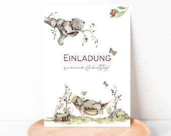 5x / 10x uitnodigingskaarten voor kinderverjaardagen | Uitnodigingen voor kinderfeestjes | Uitnodigingskaarten om in te vullen | Uitnodiging met dieren en bloemen