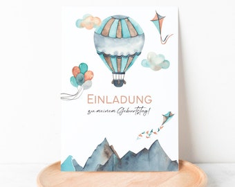 5x / 10x Einladungskarten Kindergeburtstag | Einladungskarten zum Ausfüllen | Einladung mit Heißluftballon und Flugzeugen