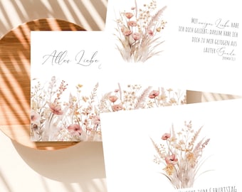Salutations florales | Lot de 3 cartes d'anniversaire | Carte postale chrétienne | peut également être sélectionné individuellement