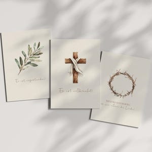 Cartões de Páscoa | Cartões de Páscoa como um conjunto de 3 | Cartões postais cristãos | Ele ressuscitou | Está terminado | Era amor sozinho