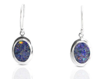 Fire opal earrings set in 925 sterling silver double bezel, Australian Opal earrings