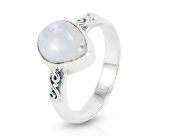 Moonstone ring 925 sterling silver with swirl filigree ornament