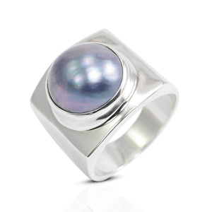 blauer Perlenring in 925 Sterling Silber gefasst, Doom Breitband Vierkantring