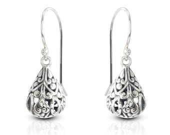 Silberohrringe Tropfen voller filigraner Verzierung 925er Sterlingsilber mit Antikfinish