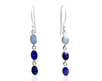 Australian opal earrings drop 925 sterling silver,