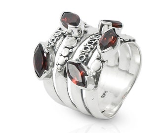 Red Garnet ring set in 925 sterling silver, multi stones ring