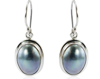 oval pearl earrings 925 sterling silver oval 10*14 mm, mabe pearl earrings,