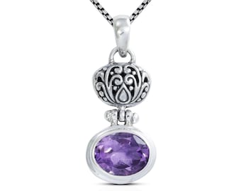 oval amethyst pendant 925 sterling silver decorated with filigree ornament