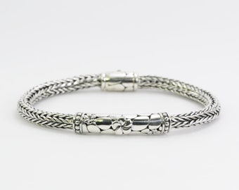 925 sterling silver bracelet Dragon Bone chain 7.5&quot; inch length decorated with flower and rock ornament