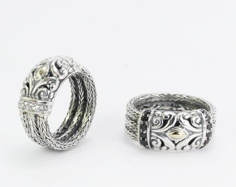antique ring for women 925 sterling silver decorated with genuine stone and 18K gold