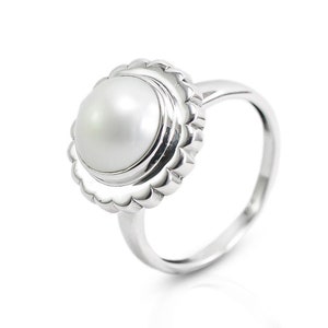 Weißer Mabe Perlenring in 925 Sterling Silber gefasst, 12 mm Mabe Perlenring