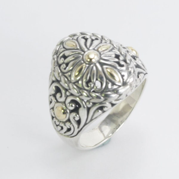 925 sterling silver ring Bali-inspired ornament art with 18K yellow gold layer