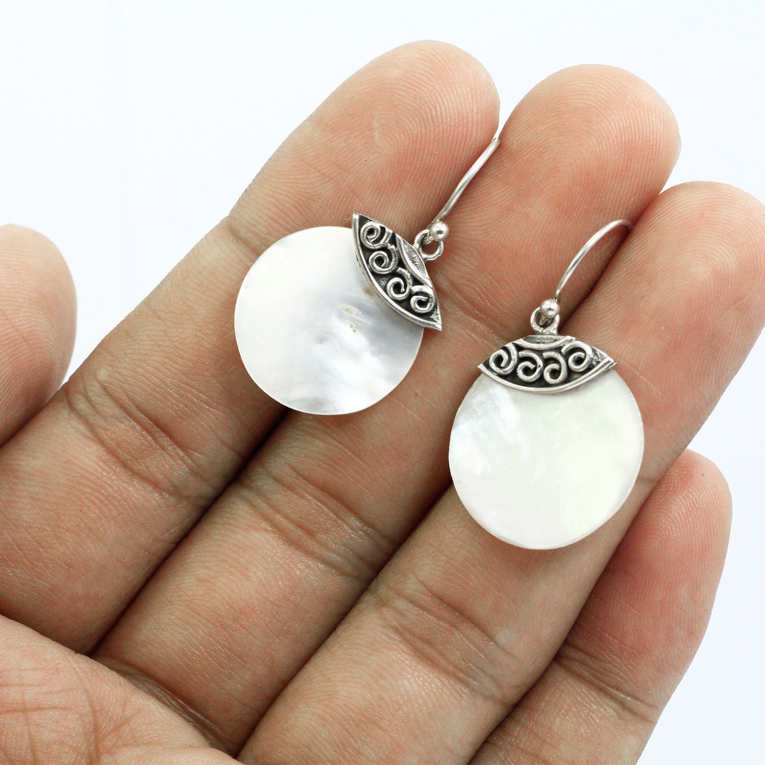 CPSLOVE Muschel Ohrringe 925 Sterling Silber - Weiße Kreis Ohrhänger