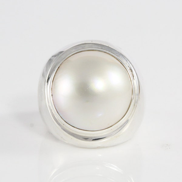 mabe pearl ring set in wide band 925 sterling silver, large pearl ring