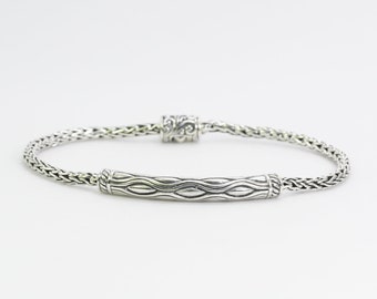 foxtail  bracelet 925 sterling silver 7.5&quot; inch length decorated with wooden art ornament