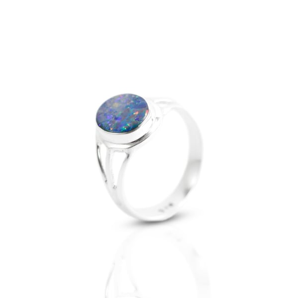 Anello con opale australiano incastonato in argento sterling 925, anello a triplo gambo con opale