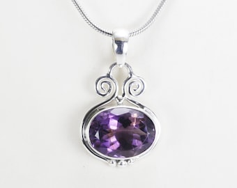 Amethyst Pendant Necklace double bezel set 925 sterling silver, 10*13 mm oval amethyst