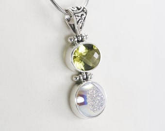Lemon Quartz necklace pendant set in 925 sterling silver, Druzy pendant