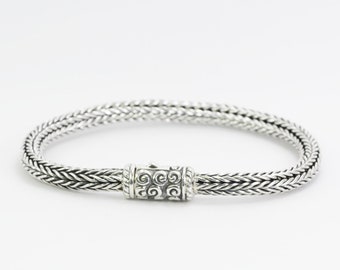 Bali Handmade-inspired woven foxtail  bracelet 925 sterling silver 7.5&quot; inch length with safety box closure