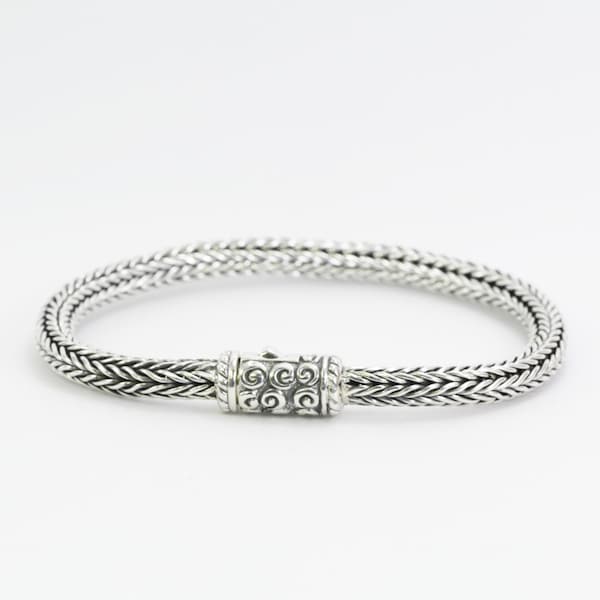 Bali Handmade-inspired woven foxtail  bracelet 925 sterling silver 7.5" inch length with safety box closure