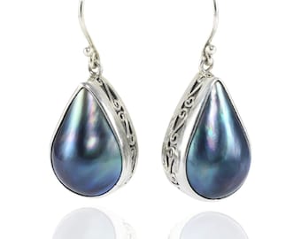 Perlenohrring Tropfen 925 Sterling Silber 36 mm Tropfenlänge
