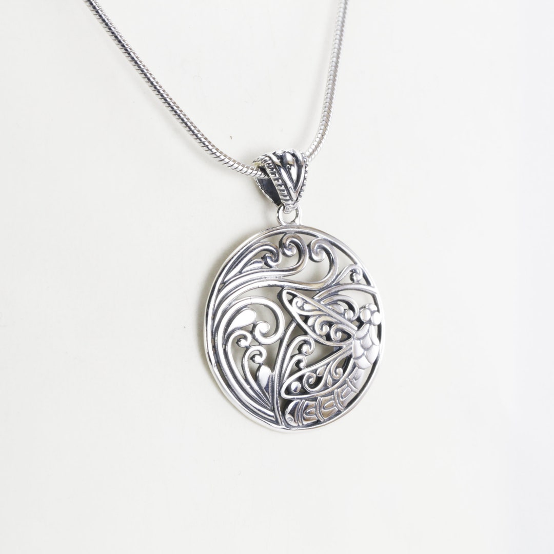 Dragonfly Necklace Pendant 925 Sterling Silver With Open Work Filigree