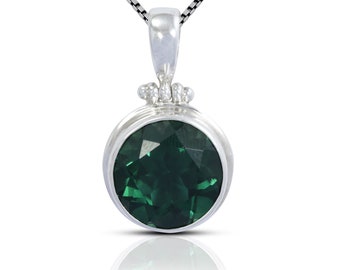 green stone pendant 925 sterling silver bezel set genuine green quartz