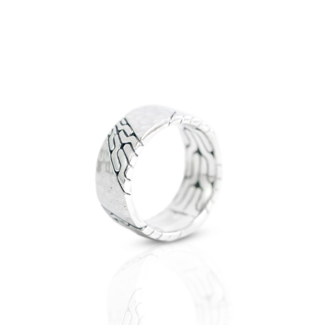 Hummer Made Rings Wide Band Ring 925 Sterling Silver With Iconic Woven Chain Carving and ...
